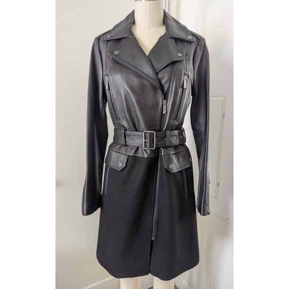 NWT BCBGMAXAZRIA NEW JASMINE LEATHER LONG JACKET/COAT in size S - Picture 1 of 12